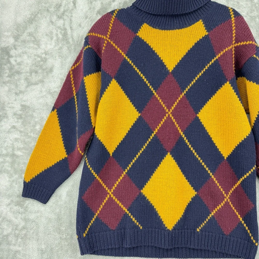 Vintage Jones New York Sweater Womens Size L Argyle Preppy Wool Academia Chunky